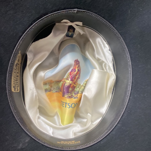 VINTAGE JOHN B. STETSON COMPANY BLACK LEATHER AND SUEDE SZ 56/7 COWBODY HAT - Picture 7 of 7